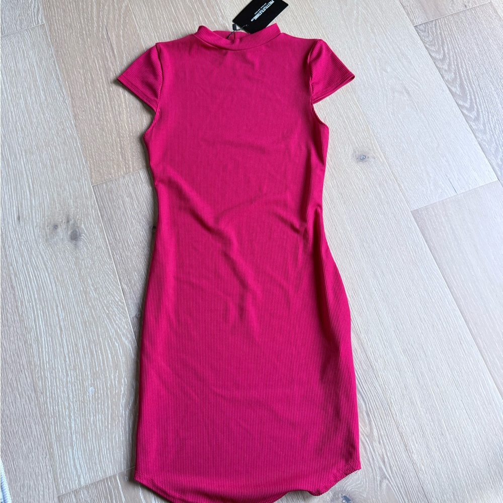 Pretty Little Thing Red High Neck Ribbed Bodycon Dress NWT